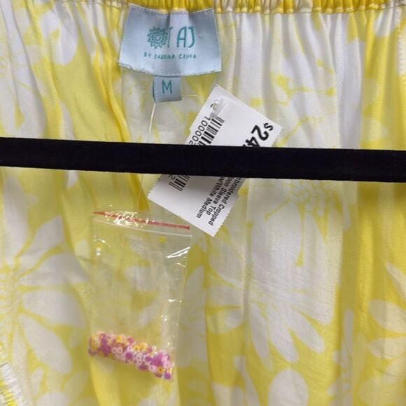 TAJ Off Shoulder Sequin Floral Yellow Crop Top - Long Sleeve - Summer Top - Picture 4 of 4